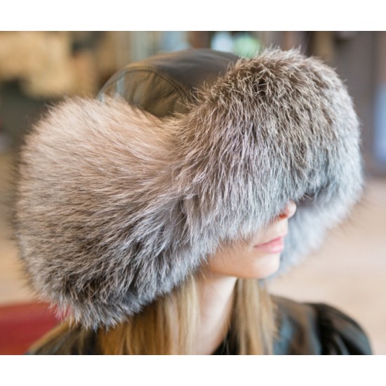 CHAPEAU en fourrure de renard indigo 
