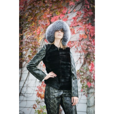 CHAPEAU en fourrure de renard indigo 
