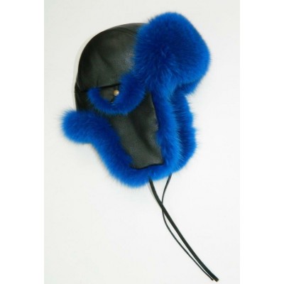 CHAPEAU en fourrure de renard bleu