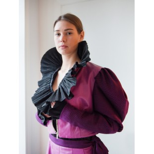Veston en cuir rose et tissu