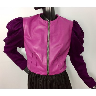 Veston en cuir rose et tissu