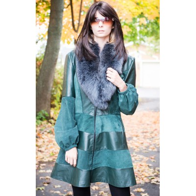 Manteau en cuir et suède vert