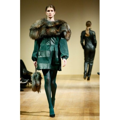 Manteau en cuir et suède vert