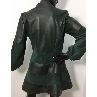 Manteau en cuir et suède vert