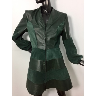 Manteau en cuir et suède vert
