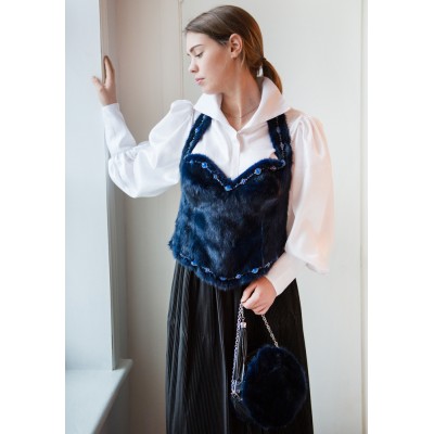 Bustier en fourrure de vison et cuir 