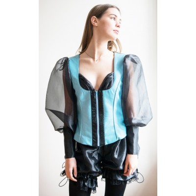Veston en cuir bleu et tissu 