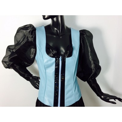 Veston en cuir bleu et tissu 
