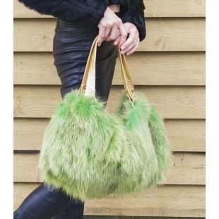 Sac à main vert en fourrure de renard