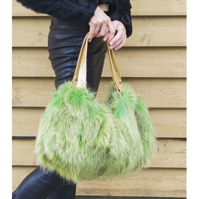 Sac à main vert en fourrure de renard