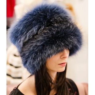 CHAPEAU en fourrure de renard bleu