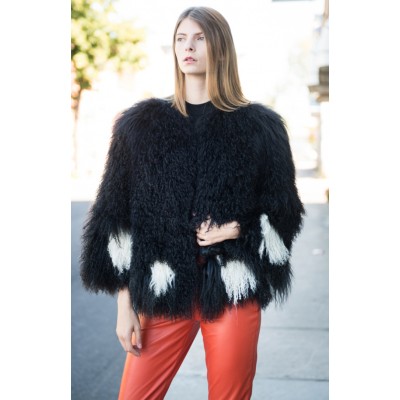 Manteau en fourrure de chèvre de Mongolie noir