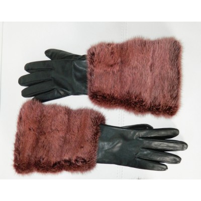  GANTS en cuir avec fourrure de vison rouge