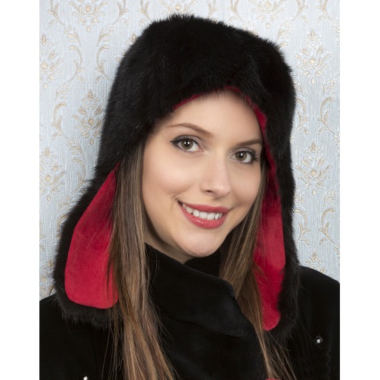 CHAPEAU réversible en fourrure de vison noir CHAPEAU réversible en fourrure de vison noir
