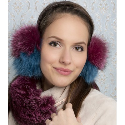 Cashe-oreilles en fourrure de renard turquoise et...