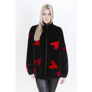 ZUKI Manteau de castor rasé ''CŒURS''