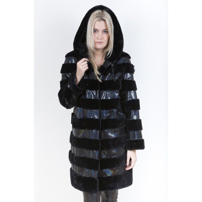 ZUKI Manteau de castor rasé avec cuir  ''MEADOW''...
