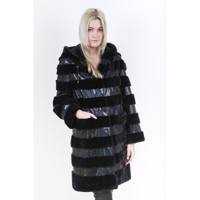 ZUKI Manteau de castor rasé avec cuir  ''MEADOW''  