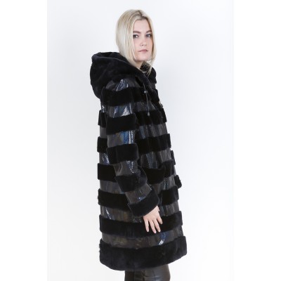 ZUKI Manteau de castor rasé avec cuir  ''MEADOW''  