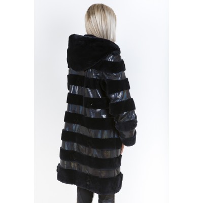 ZUKI Manteau de castor rasé avec cuir  ''MEADOW''  