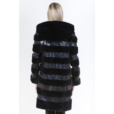 ZUKI Manteau de castor rasé avec cuir  ''MEADOW''  