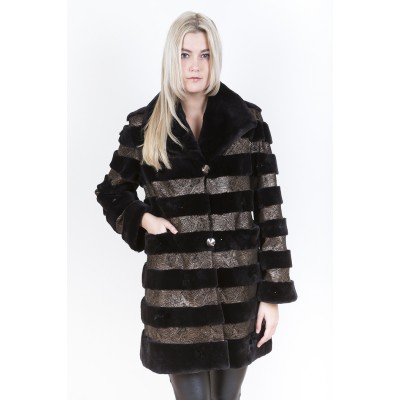 ZUKI Manteau de castor rasé avec cuir  ''MEADOW''...