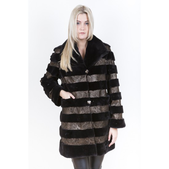 ZUKI Manteau de castor rasé avec cuir  ''MEADOW''  