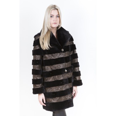 ZUKI Manteau de castor rasé avec cuir  ''MEADOW''  
