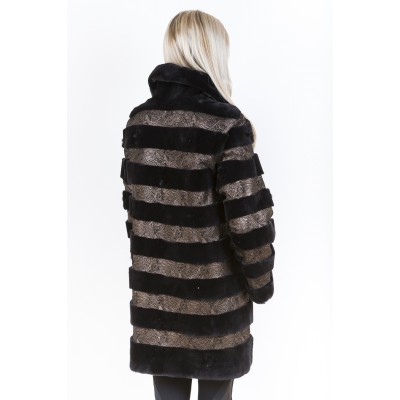 ZUKI Manteau de castor rasé avec cuir  ''MEADOW''  