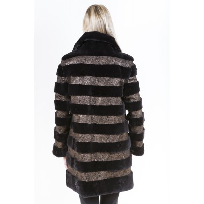 ZUKI Manteau de castor rasé avec cuir  ''MEADOW''  