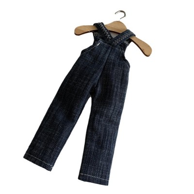Salopette en denim pour poupées Mélie et Mélo boutons oranges