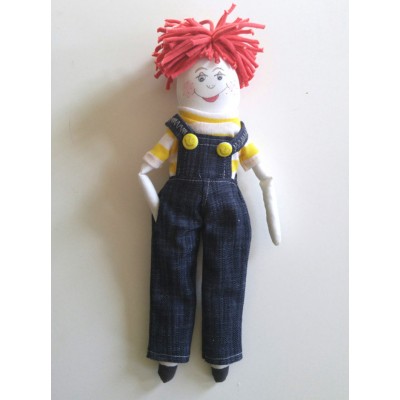 Salopette en denim pour poupées Mélie et Mélo boutons oranges