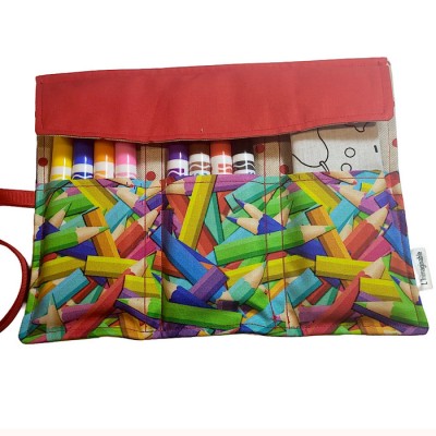 Étui à crayons feutre enroulable rouge