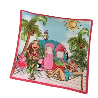 Sous-plat aromatiques - motif dame au camping - Choix de 14 motifs