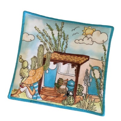 Sous-plat aromatiques - motif dame au camping - Choix de 14 motifs