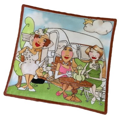 Sous-plat aromatiques - motif dame au camping - Choix de 14 motifs