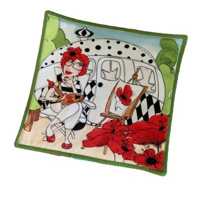 Sous-plat aromatiques - motif dame au camping - Choix de 14 motifs