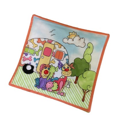 Sous-plat aromatiques - motif dame au camping - Choix de 14 motifs