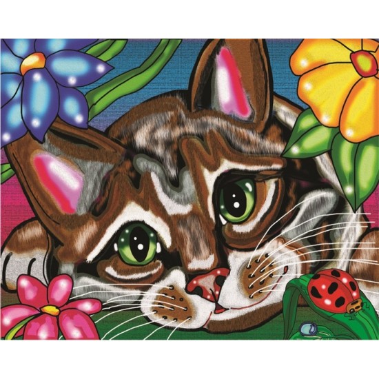 Broderie de diamants ronds CHAT DANS LES FLEURS ...