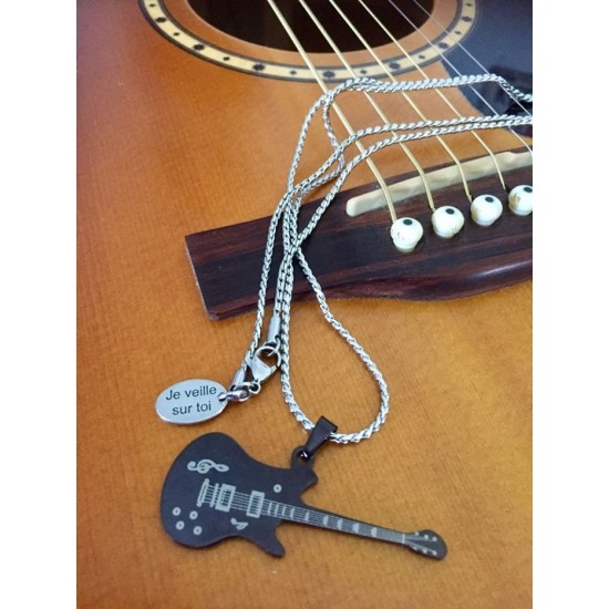 Collier 30'' guitare acier inoxydable noire