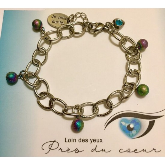 Bracelet avec boules scintillantes acier inoxydable iridescent