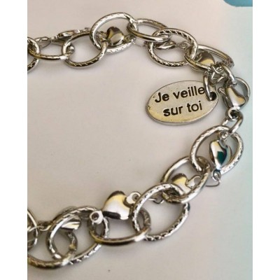 Bracelet 2 chaînes entrelacées coeur cristal