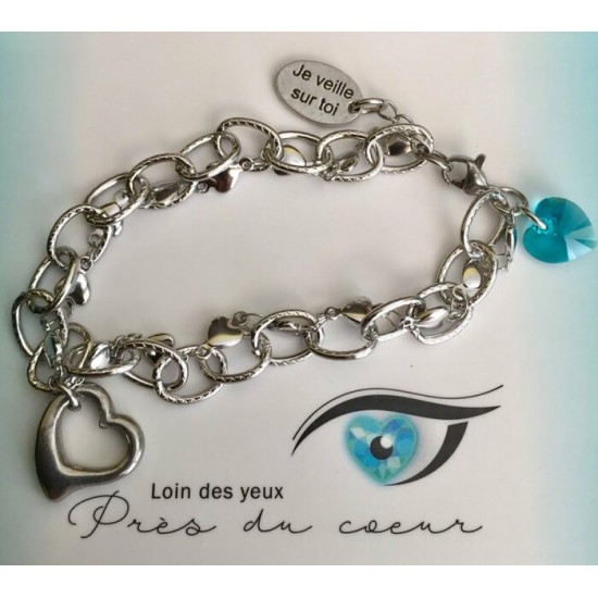 Bracelet 2 chaînes entrelacées coeur inox