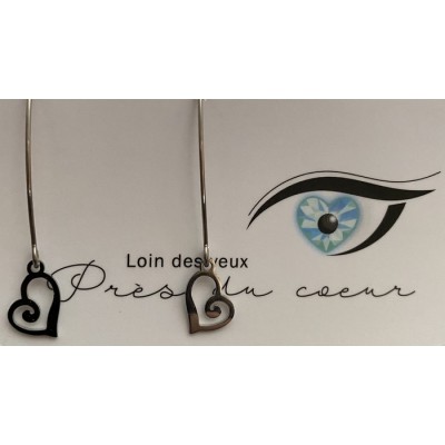 Boucle d’oreille longue coeur inox