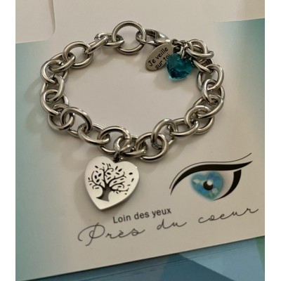 Bracelet gros maillons coeur arbre de vie