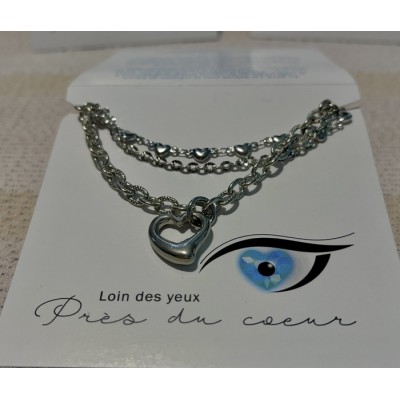 Bracelet délicat 3 chaînes et coeurs
