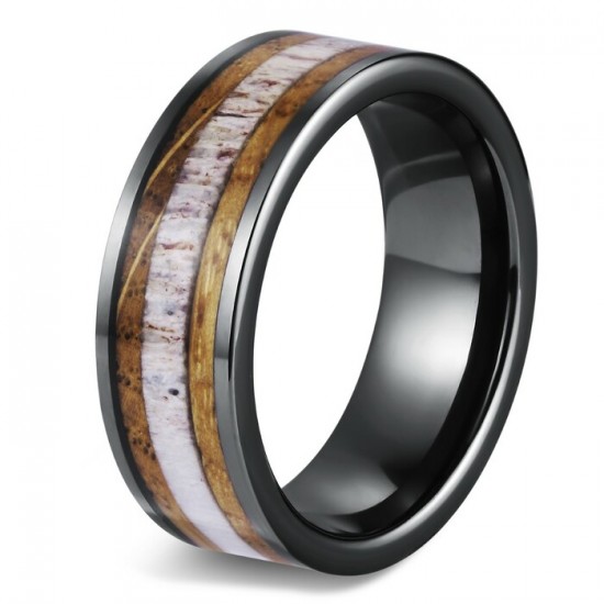 Bague Céramique , Bois de Cerf et Baril de Chêne