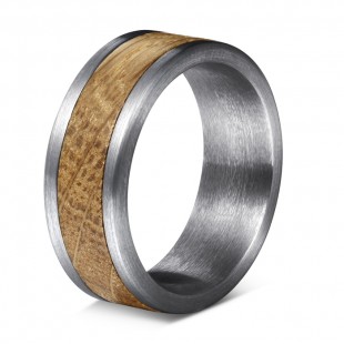 Bague Tungstène et Baril de Chêne
