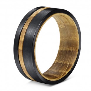Bague Tungstène Noir Bois Fût de Chêne