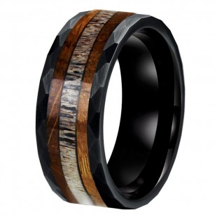 Bague pour homme en tungstène noir avec...